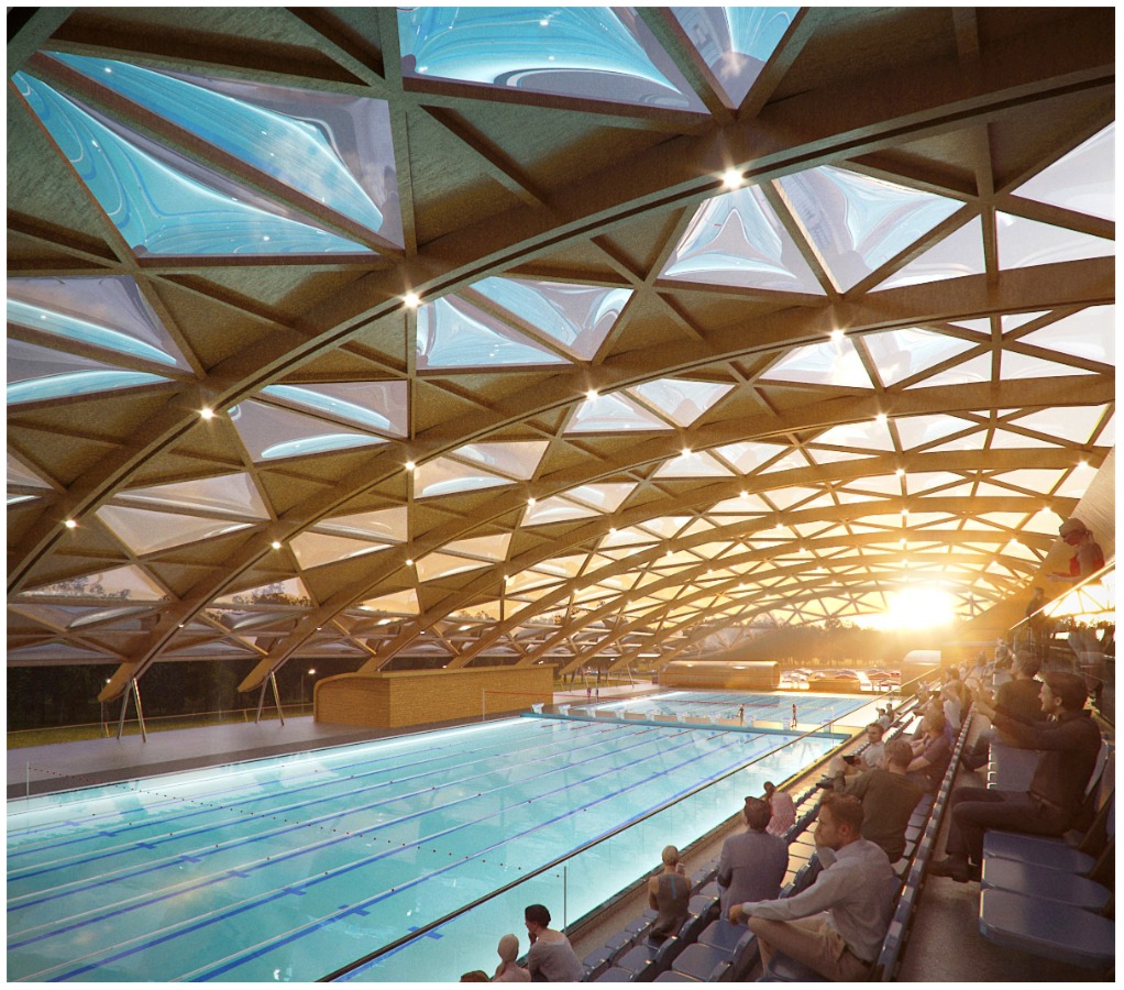 Roof view inside the Aquatics Centre